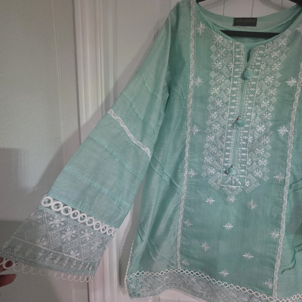 NEW Arif Ashraf 4 Piece Pakistani Aqua Mint Women's Outfit Large - Picture 5 of 9